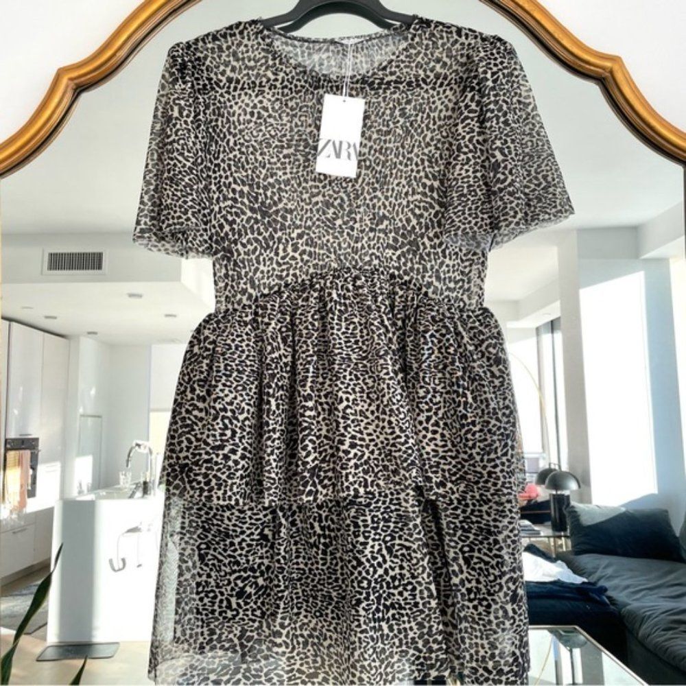 NWT Zara Leopard Animal Print Tulle Dress